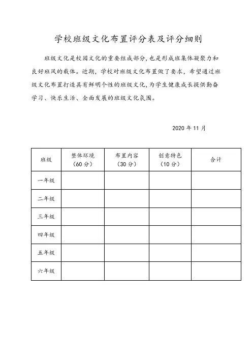 小学班级文化布置评分表及评分细则