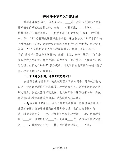 2024年小学课改工作总结(五篇)