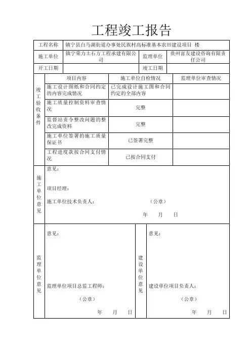 高标准农田建设工程竣工验收报告及验收记录
