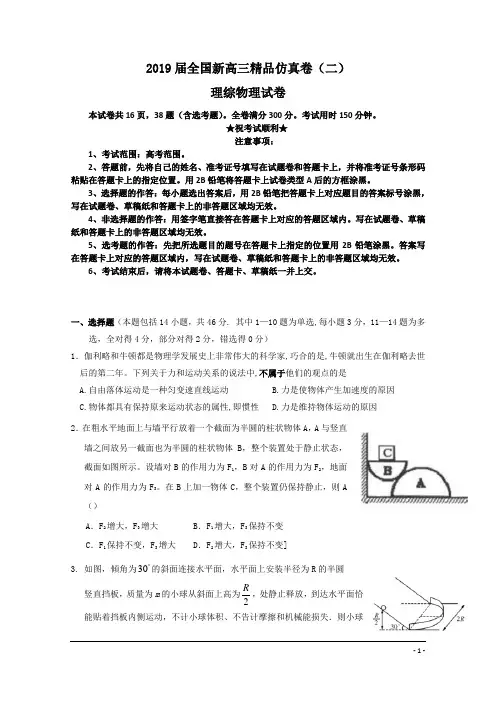 2019届全国新高三精品仿真卷(二)理综物理试卷