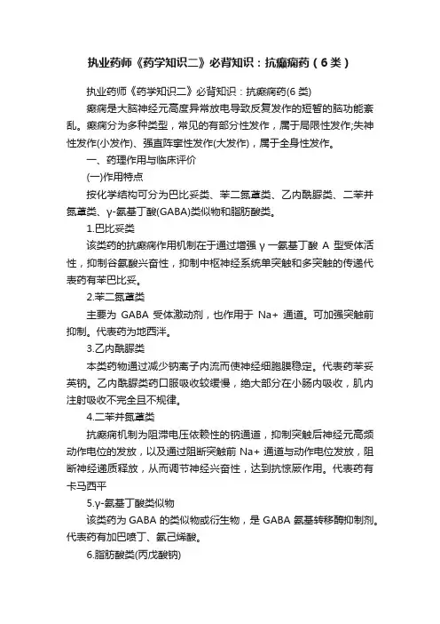 执业药师《药学知识二》必背知识：抗癫痫药（6类）
