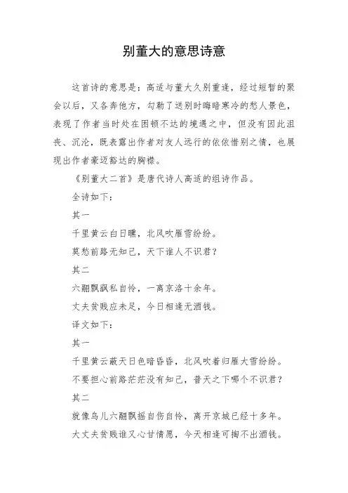 别董大的意思诗意