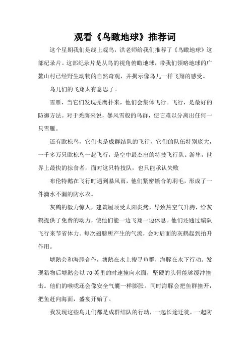 观看《鸟瞰地球》推荐词