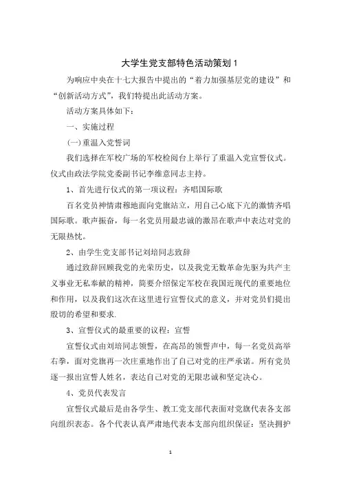 大学生党支部特色活动策划