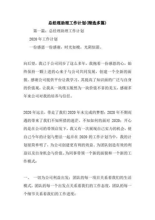 最新总经理助理工作计划(精选多篇)