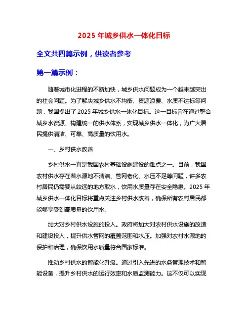 2025年城乡供水一体化目标