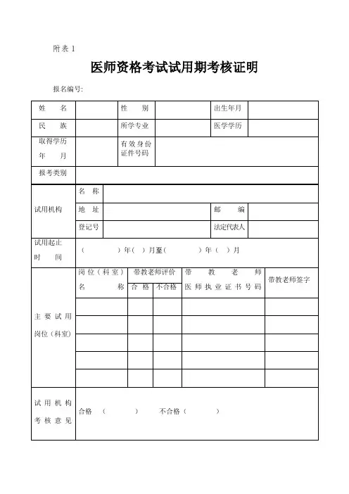 执业医师试用期考核表【范本模板】