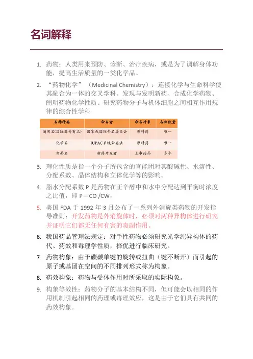 药物化学期末名词解释重点标注版
