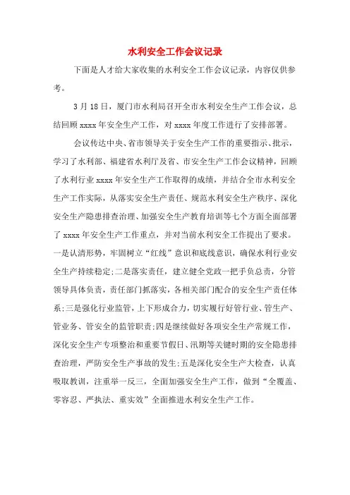 水利安全工作会议记录
