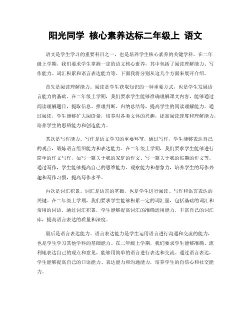 阳光同学 核心素养达标二年级上 语文