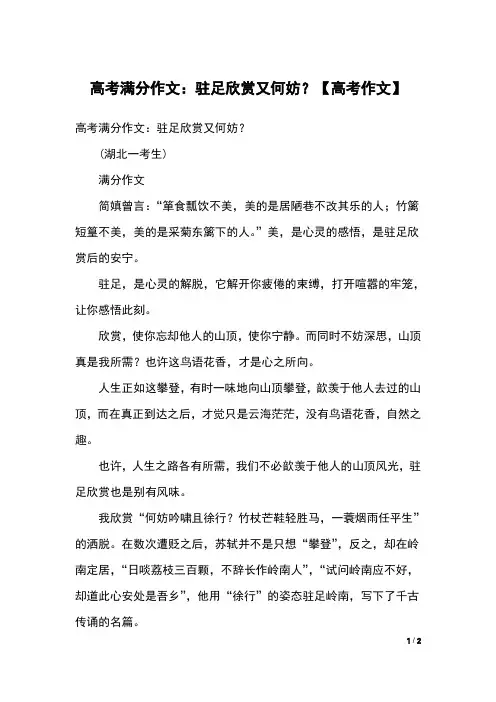高考满分作文：驻足欣赏又何妨？【高考作文】