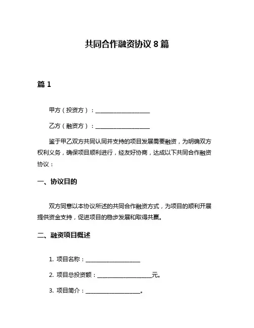 共同合作融资协议8篇