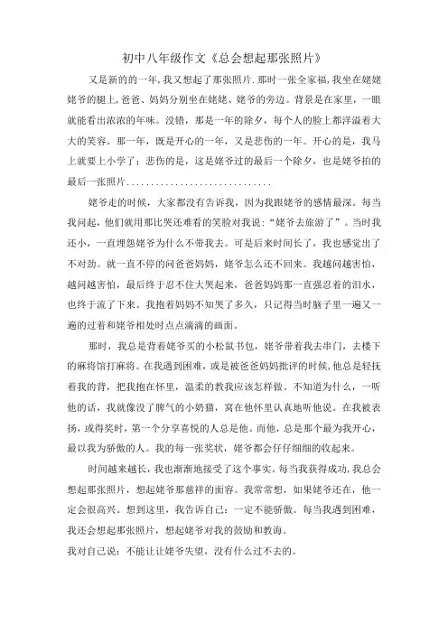 初中八年级作文《总会想起那张照片》