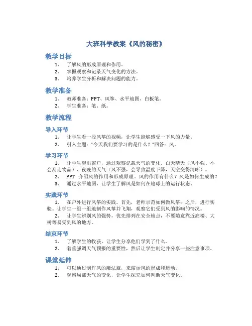 大班科学教案《风的秘密》