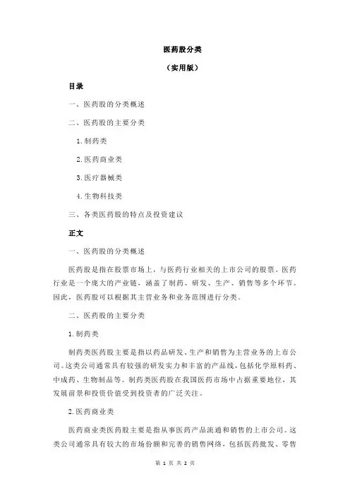 医药股分类