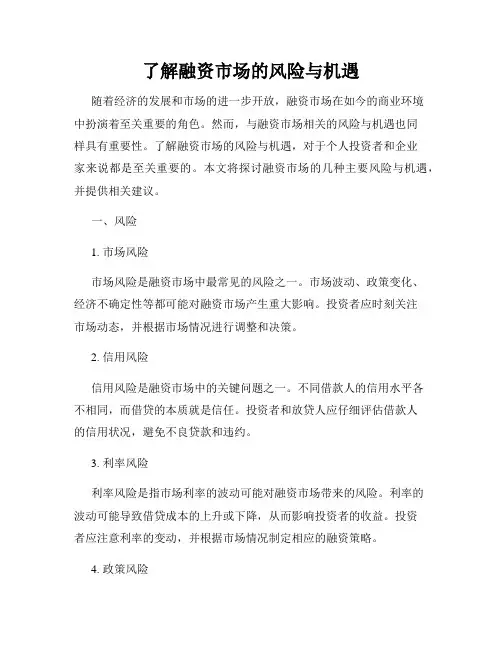了解融资市场的风险与机遇