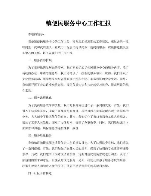 镇便民服务中心工作汇报