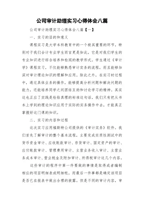 公司审计助理实习心得体会八篇
