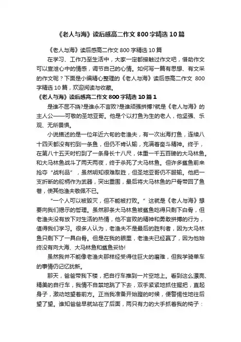 《老人与海》读后感高二作文800字精选10篇