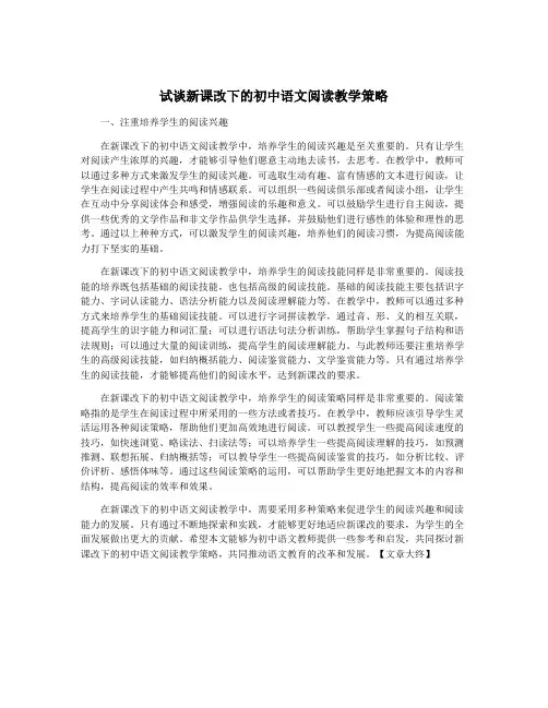 试谈新课改下的初中语文阅读教学策略