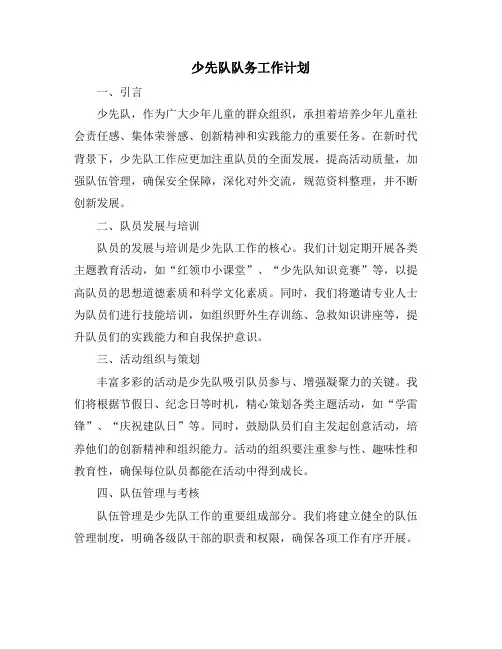 少先队队务工作计划