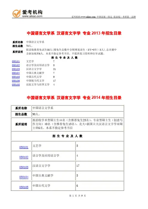2015北京大学汉语言文字学考研 招生人数 参考书 报录比 复试分数线 考研真题 考研经验 招生简章 (2)