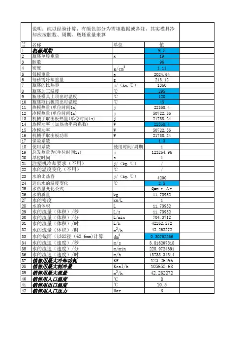 流量计算(热流道模具热模+冷模)系统冷却计算-权威版