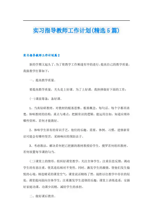 实习指导教师工作计划(精选5篇)
