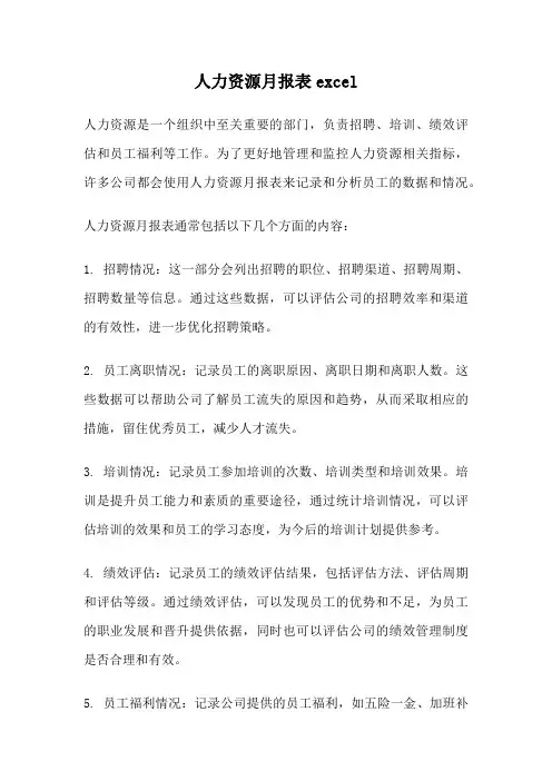 人力资源月报表excel