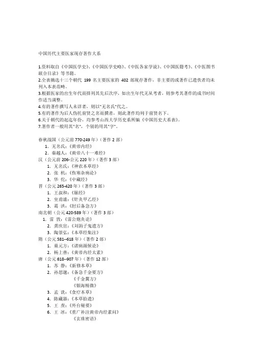中国历代主要医家现存著作大系