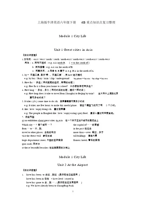 上海版牛津英语六年级下册6B重点知识点复习整理