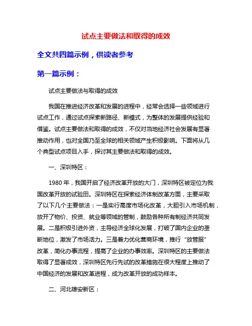 试点主要做法和取得的成效