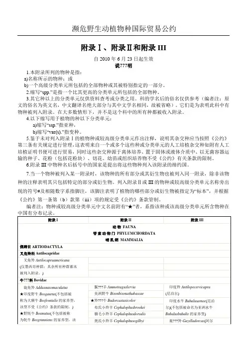 华盛顿公约附录  ,2,3