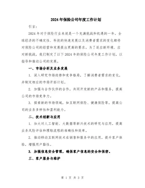 2024年保险公司年度工作计划