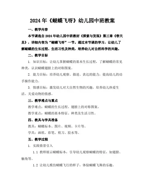 2024年《蝴蝶飞呀》幼儿园中班教案