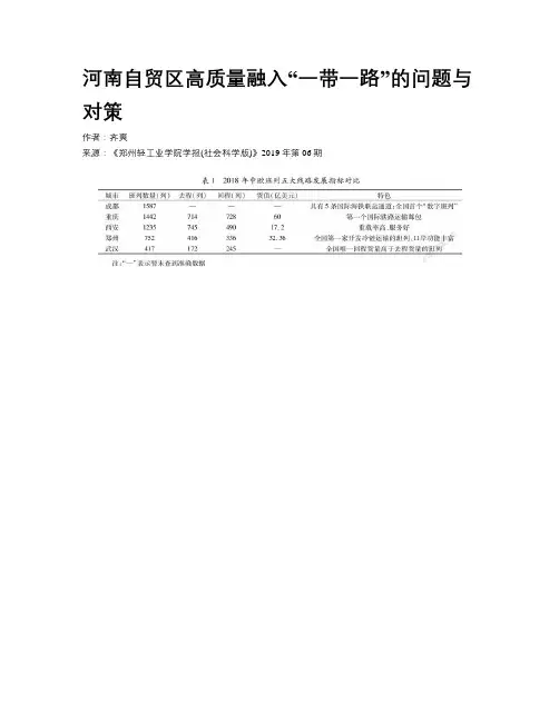 河南自贸区高质量融入“一带一路”的问题与对策