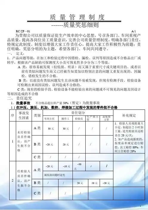 质量管理奖惩制度