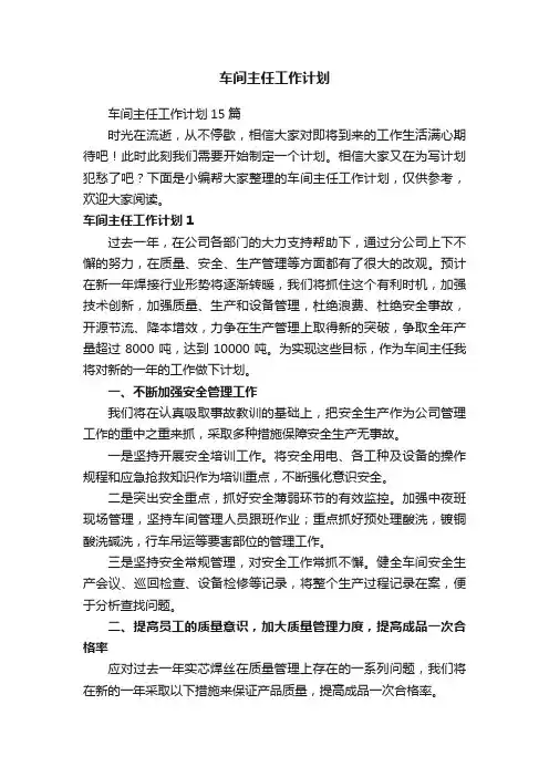 车间主任工作计划15篇
