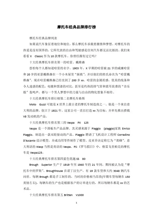 摩托车经典品牌排行榜