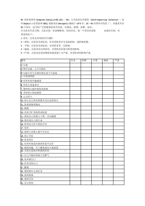 90项症状自评量表