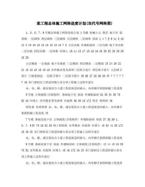 某工程总体施工网络进度计划(双代号网络图)