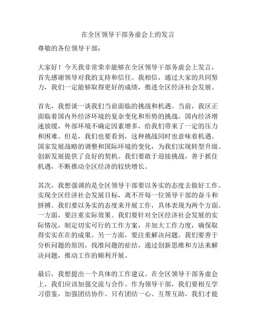 在全区领导干部务虚会上的发言