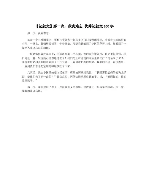 【记叙文】那一次,我真难忘 优秀记叙文600字