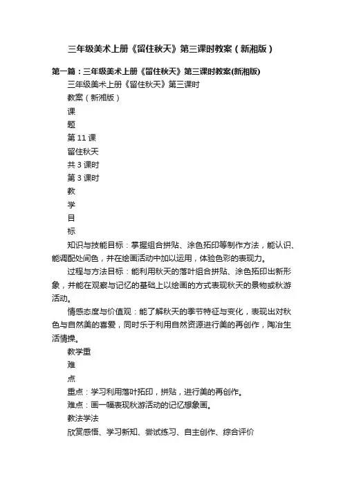 三年级美术上册《留住秋天》第三课时教案（新湘版）