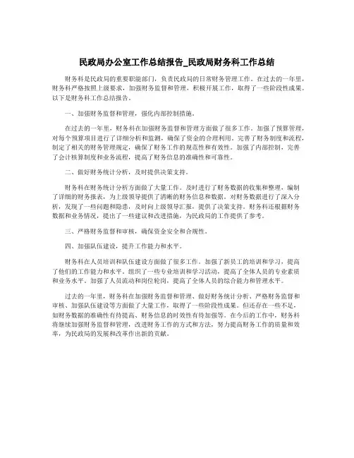 民政局办公室工作总结报告_民政局财务科工作总结