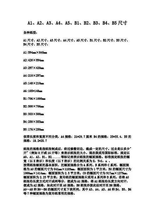A1、A2、A3、A4、A5、B1、B2、B3、B4、B5尺寸
