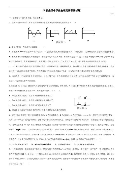 28届全国高中物理竞赛预赛试题与答案