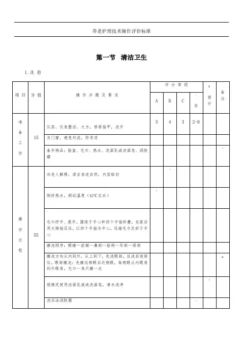养老护理技术操作评价标准