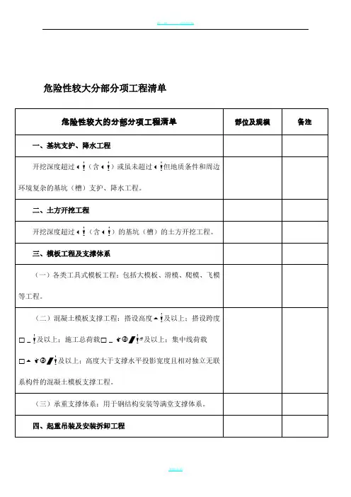 危大工程清单表