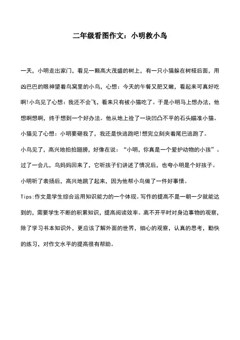 中小学作文素材：二年级看图作文：小明救小鸟